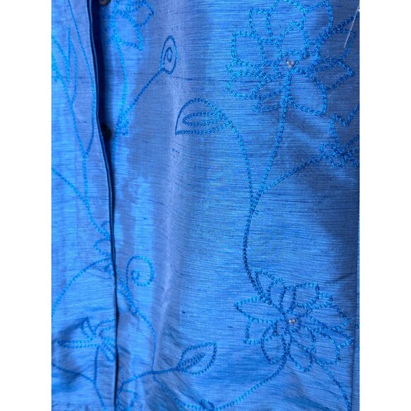 French Laundry Silk Jacket Blue Floral Embroidery 3/4 Sleeve Size Small - Picture 5 of 8
